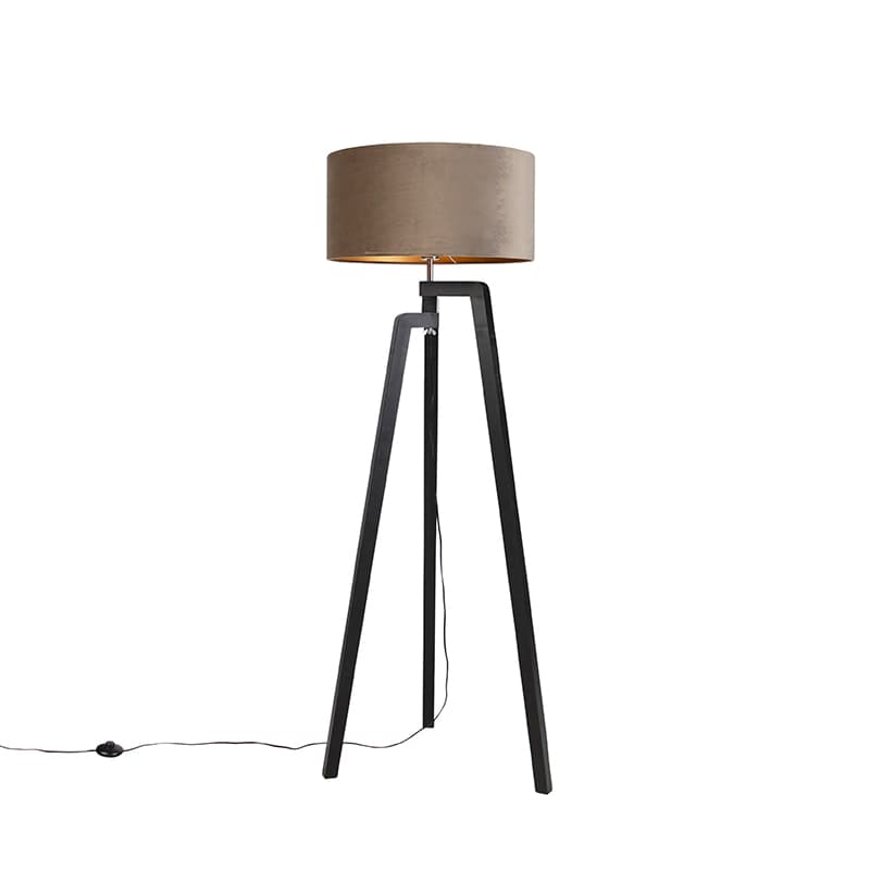 Stojaca lampa trojnožka čierna s hnedým tienidlom a zlatom 50 cm - Puros 1