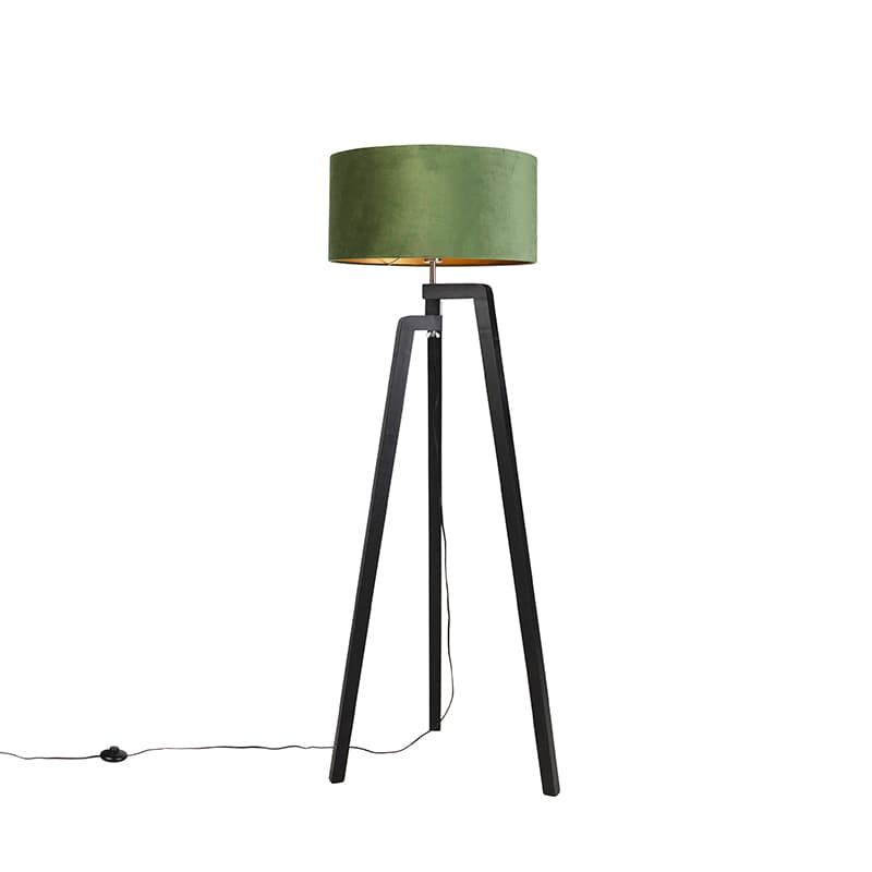 Stojaca lampa trojnožka čierna so zeleným tienidlom a zlatom 50 cm - Puros