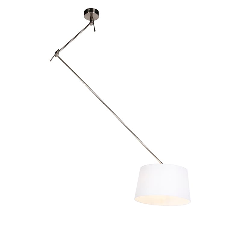 Odpadová lampa z ocele s bielym ľanovým tienidlom 35 cm - Blitz