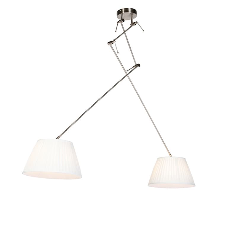 Oceľové závesné svietidlo s krémovými plisovanými tienidlami 35 cm 2-Lights - Blitz