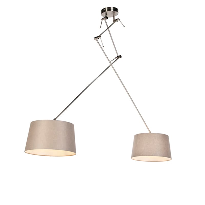 Osvetlenie na závesenie z ocele s tienidlami z ľanového plátna v odtieni taupe 35 cm 2-žiarovkové - Blitz 1