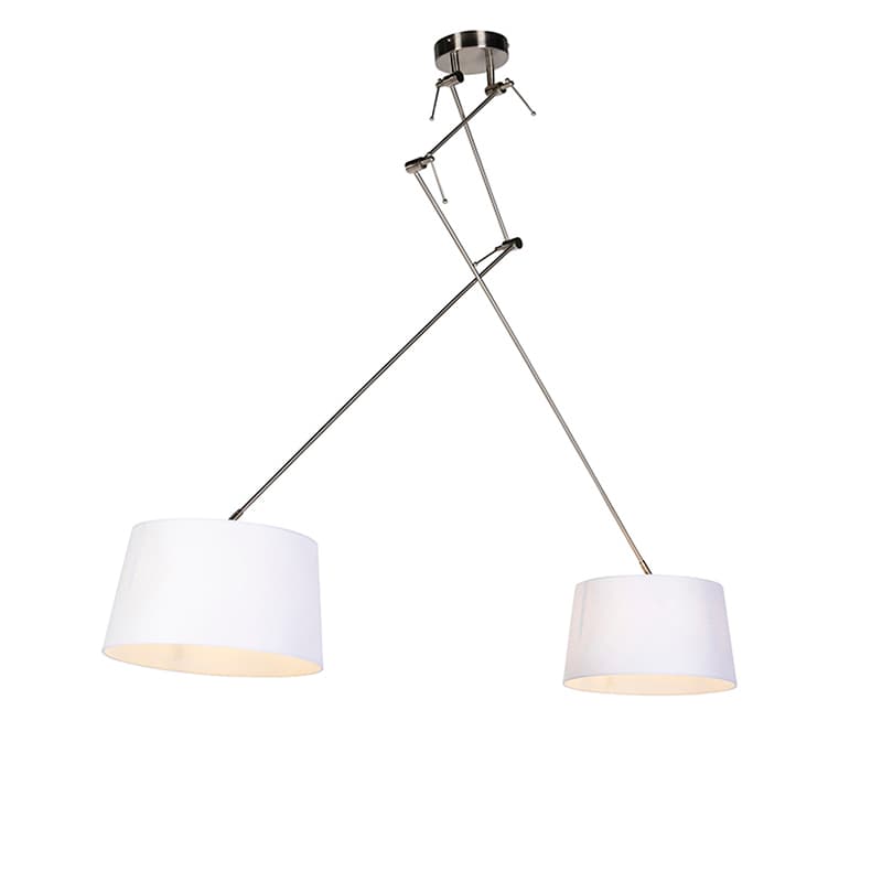 Osvetlenie na zavesenie z ocele s bielymi tienidlami z ľanu 35 cm 2-svetlo - Blitz 1