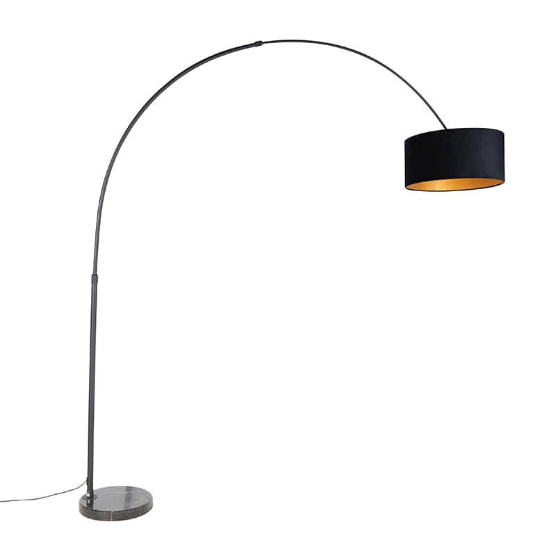 Oblúková lampa čierna zamatový tienidlo čierna so zlatom 50 cm - XXL