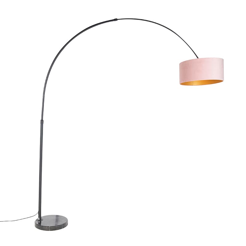 Oblúková lampa čierna zamatový tienidlo ružový so zlatom 50 cm - XXL