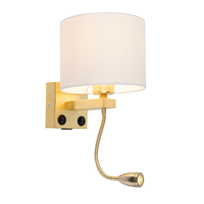 Zlatá nástenná lampa USB s bielym tienidlom - Brescia Combi 1