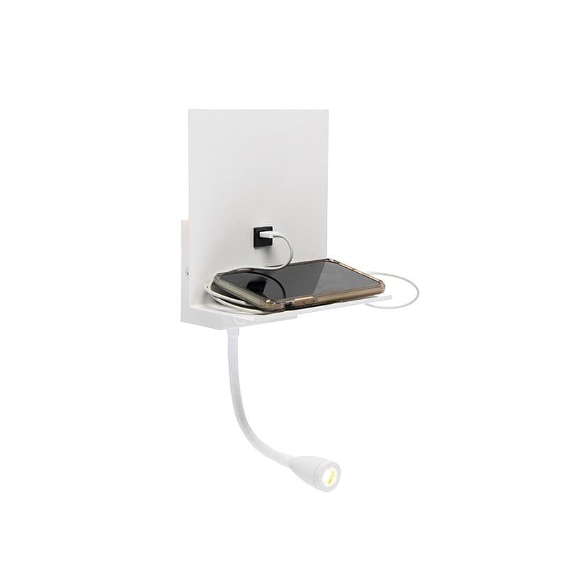 Moderná nástenná lampa biela s USB a flexibilným ramenom - Flero