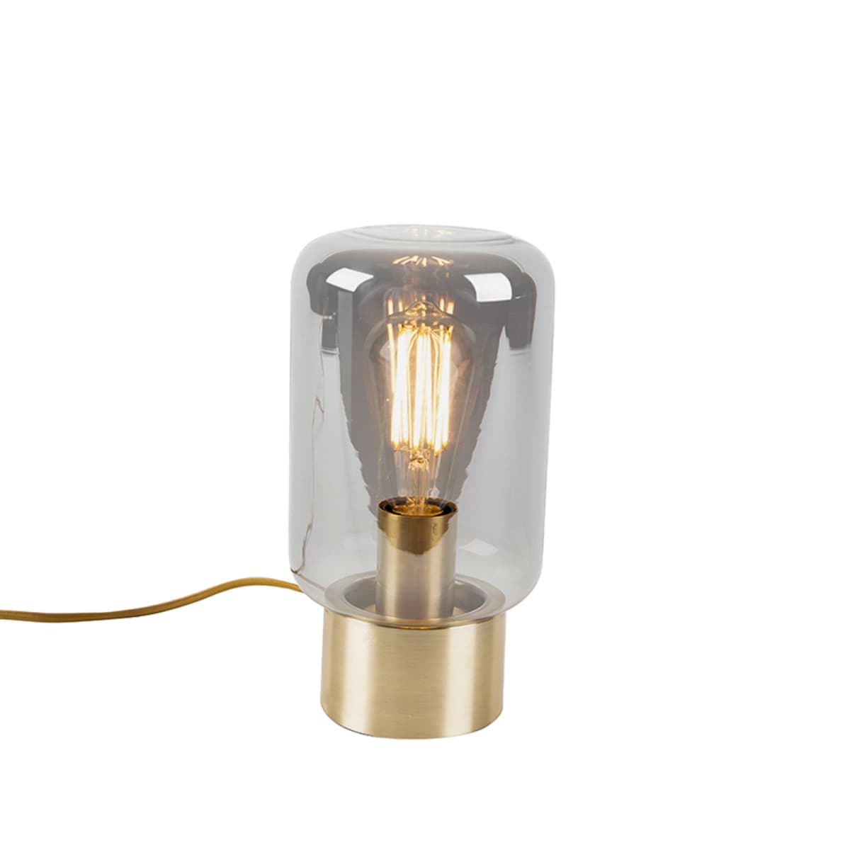Dizajnová stolová lampa mosadz so sklom s dymovým efektom - Bliss Cute