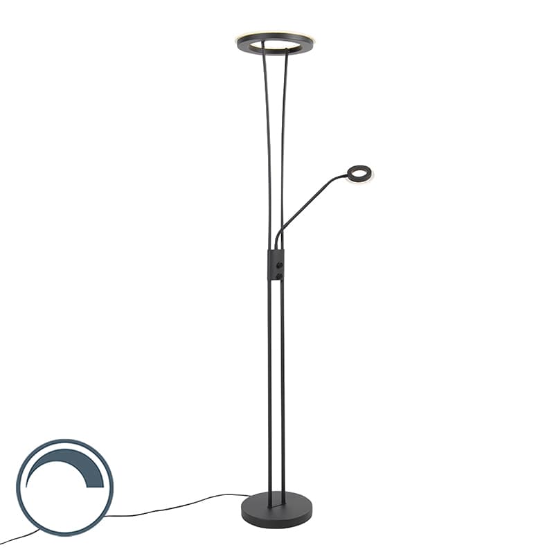 Moderná stojaca lampa čierna vrátane LED s ramenom na čítanie - Divine