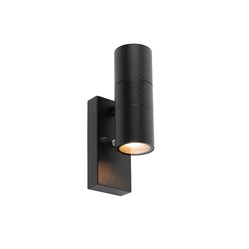 Vonkajšia nástenná lampa čierna 2-svetlá IP44 so senzorom súmraku - Duo 1