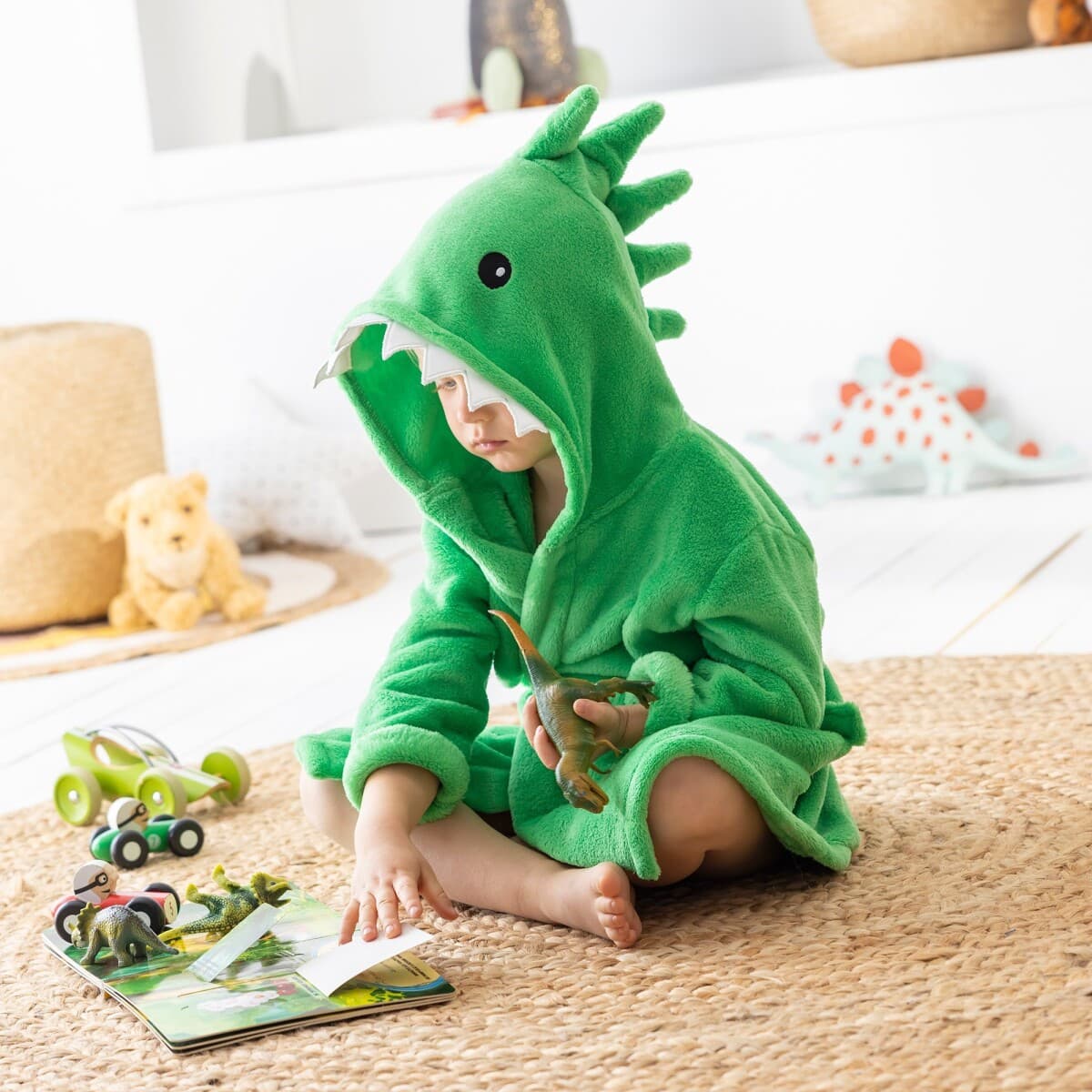 Detský župan s motívom dinosaura na kapucni 1