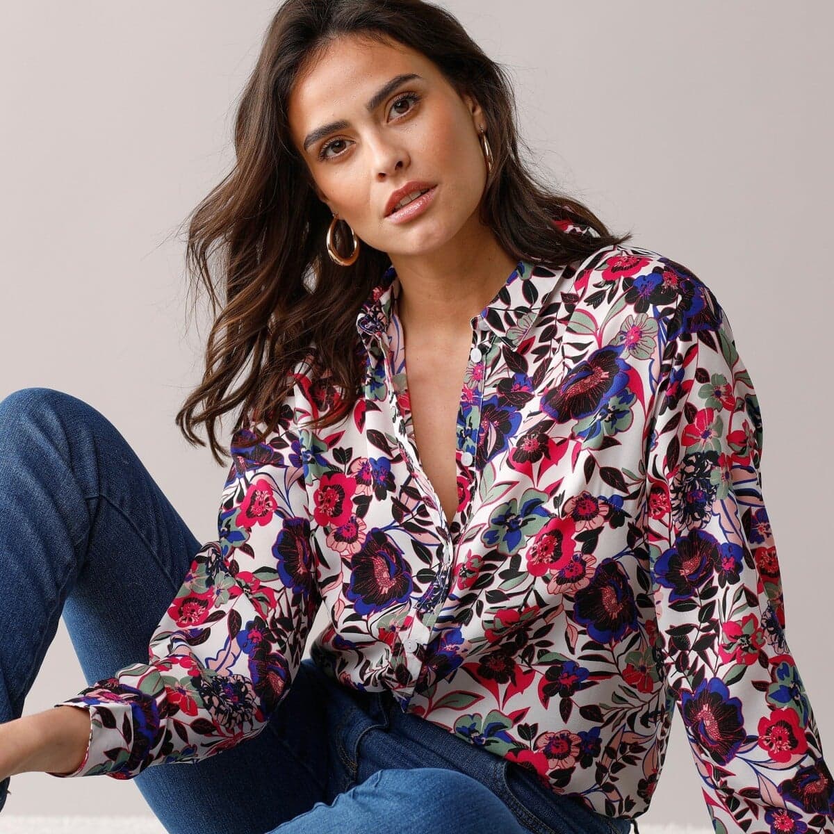 Košeľa s potlačou kvetín, recyklovaný polyester
