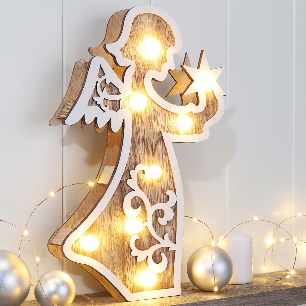 LED Drevená dekorácia Anjel 1