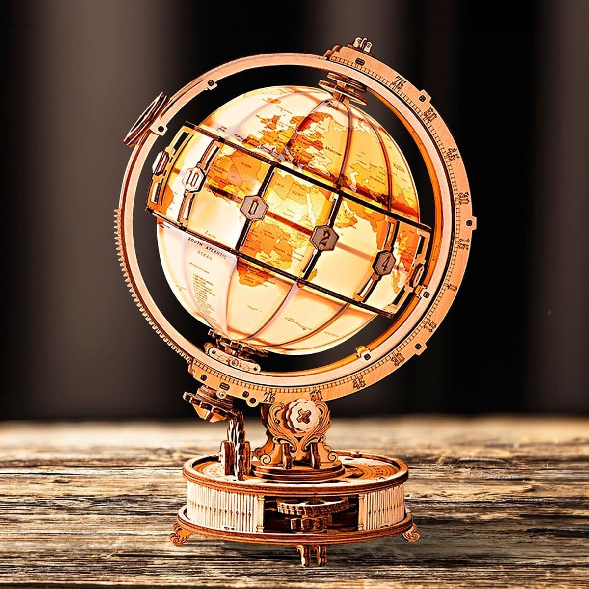 3D drevené LED puzzle Globus