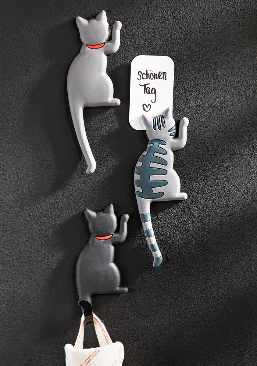 Magnety na chladničku s háčikmi Mačky, sada 3 ks 1