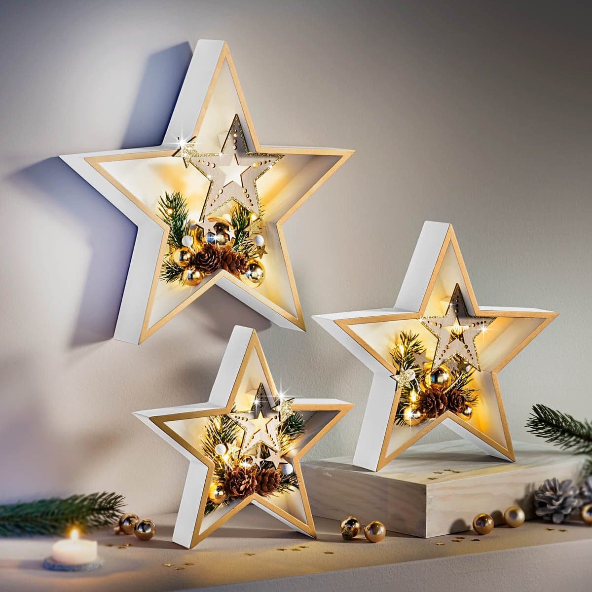 LED Hviezdy Xmas, sada 3 ks 1