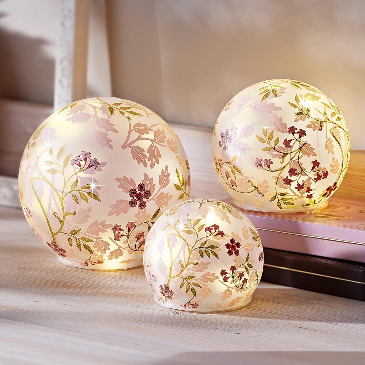 LED sklenené dekoračné gule Pink Spring, sada 3 ks 1