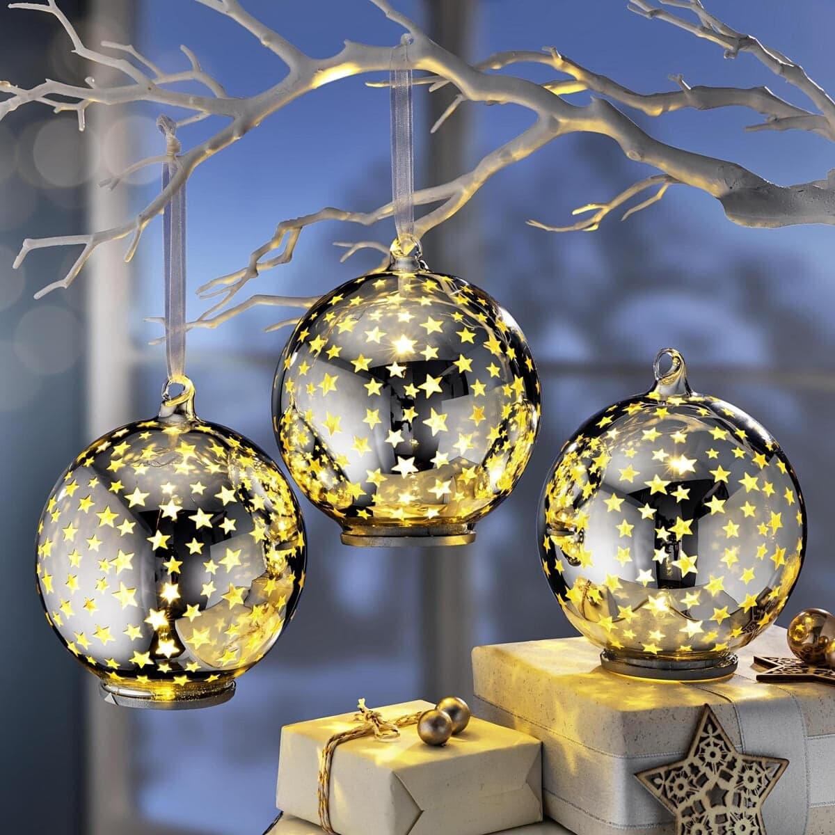 LED závesná sklenená dekorácia More hviezd, sada 3 ks 1