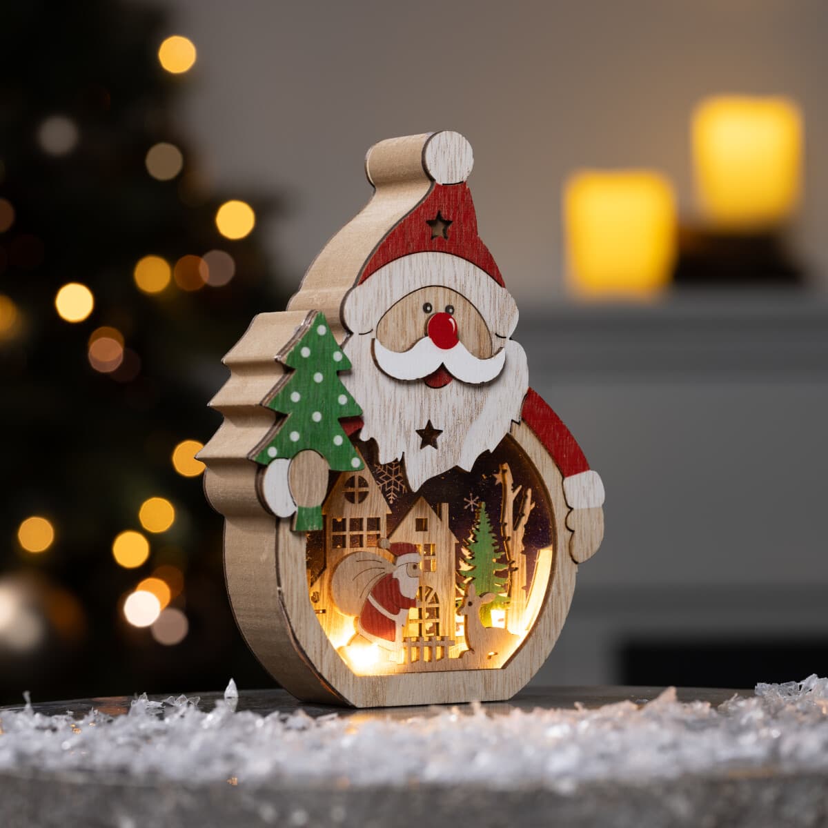 LED Drevená dekorácia Santa 1