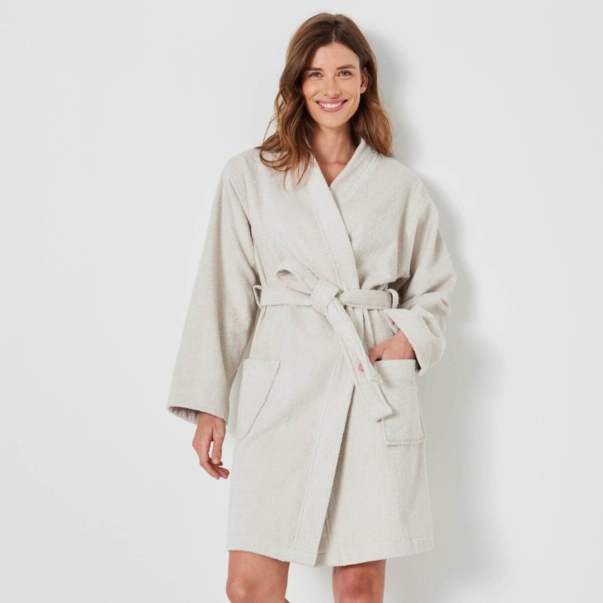 Krátky unisex župan s kimono golierom