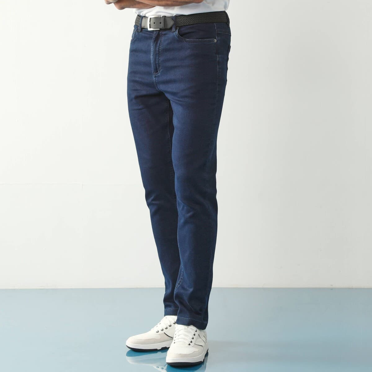 Rovné džínsy s 5 vreckami zo strečového denimu pre nižšiu postavu 1