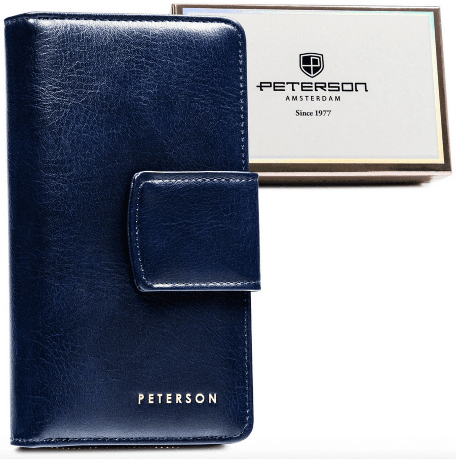 Dámska peňaženka z ekologickej kože na patent a zips v tmavomodrej farbe – Peterson