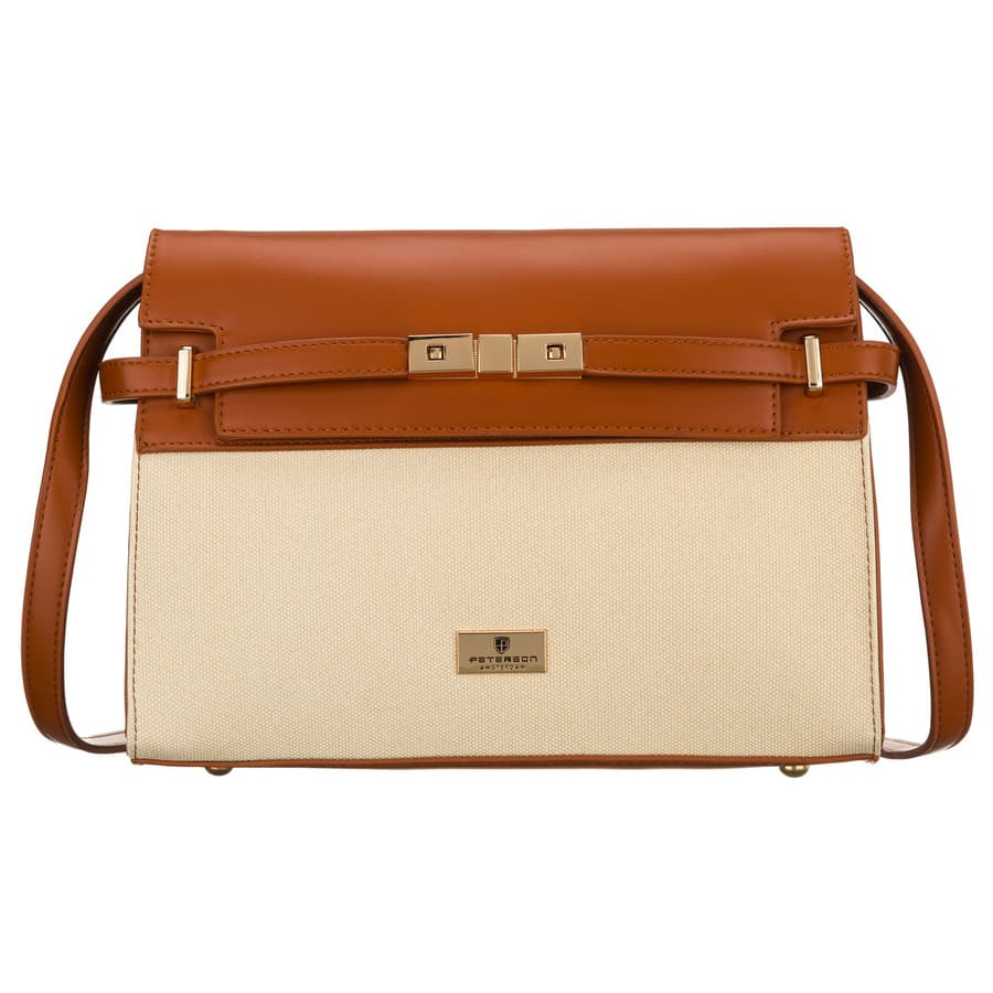 Dámska crossbody kabelka Peterson v ecru a hnedej farbe so zapínaním na zips a magnet