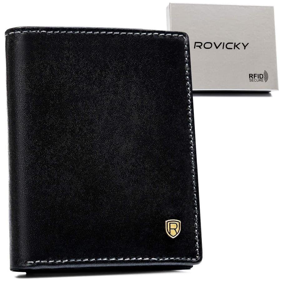 Elegantné čierne kožené puzdro na doklady - Rovicky 1