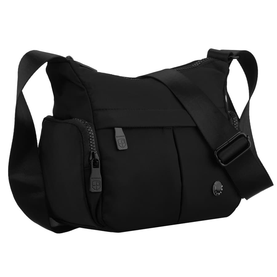 Dámska čierna mestská crossbody kabelka z polyesteru so zipsovým zapínaním 1