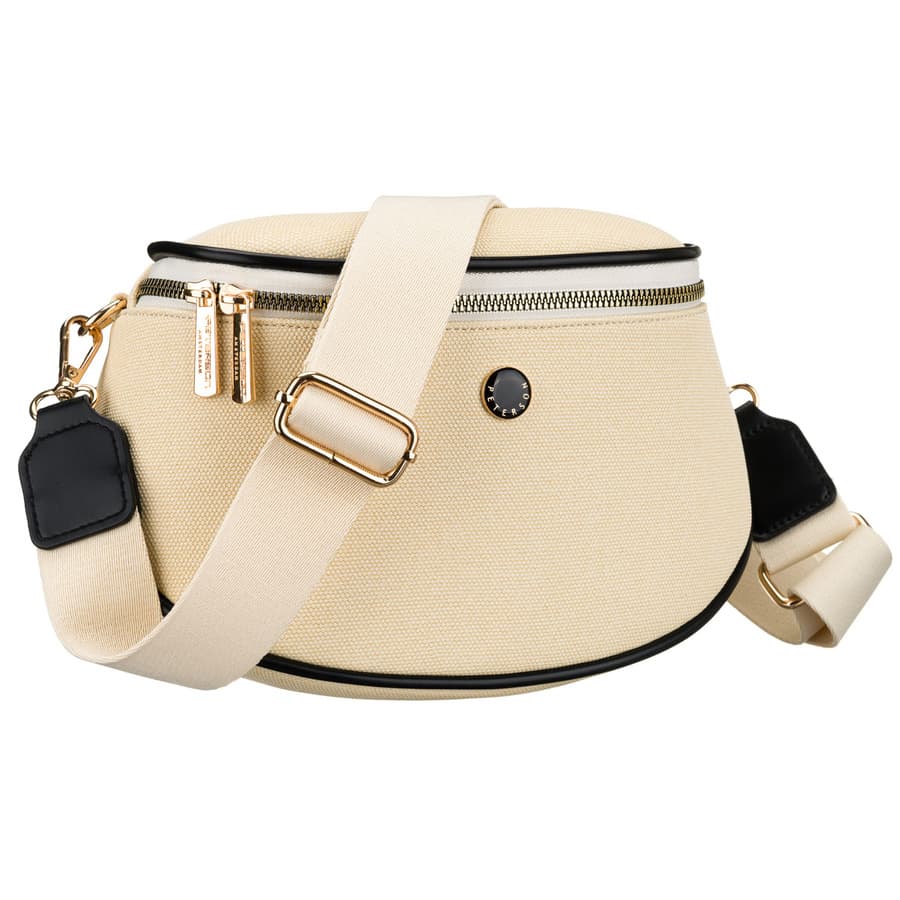 Dámska crossbody kabelka ecru s čiernymi prvkami – moderný dizajn