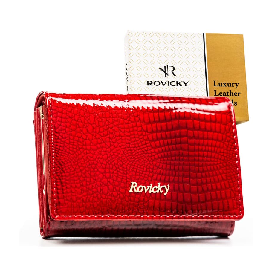 Stredná dámska kožená peňaženka v červenej farbe s kovovým zapínaním a ochranou RFID – Rovicky 1
