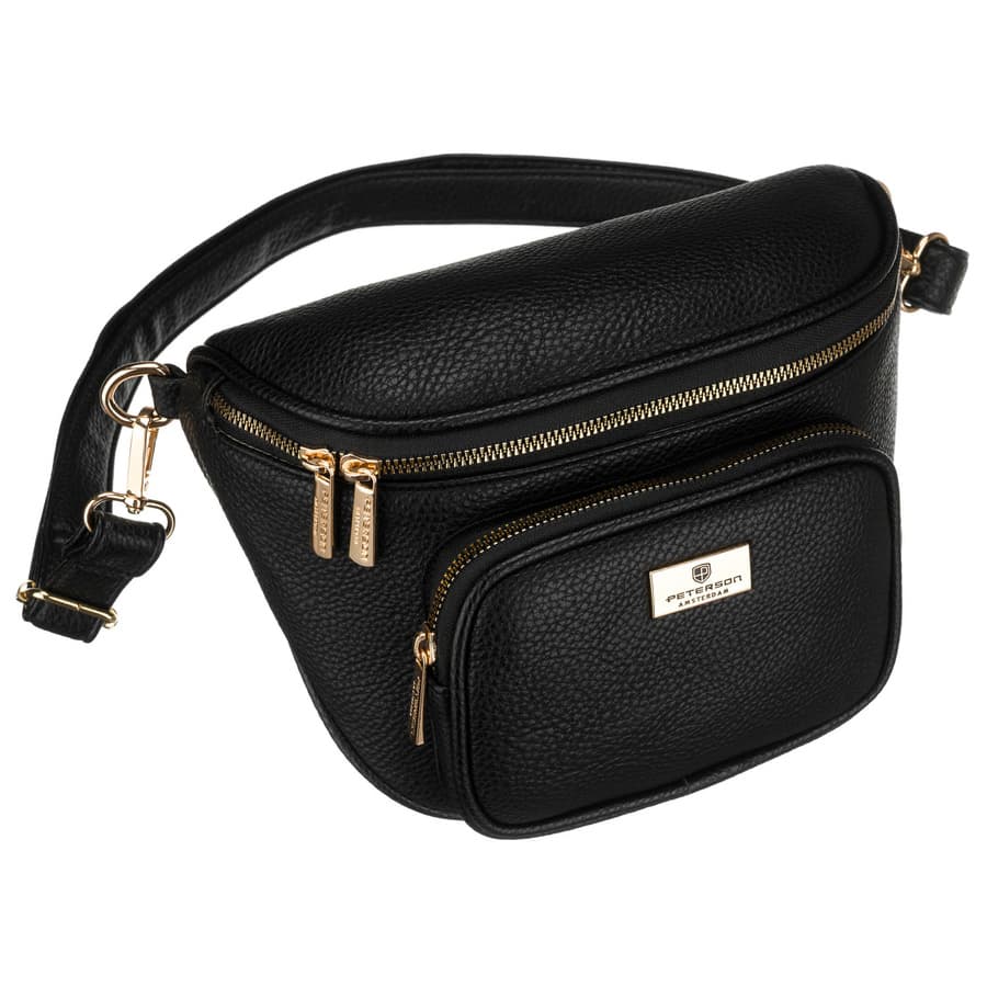 Čierna dámska crossbody kabelka z ekologickej kože so zlatými detailmi