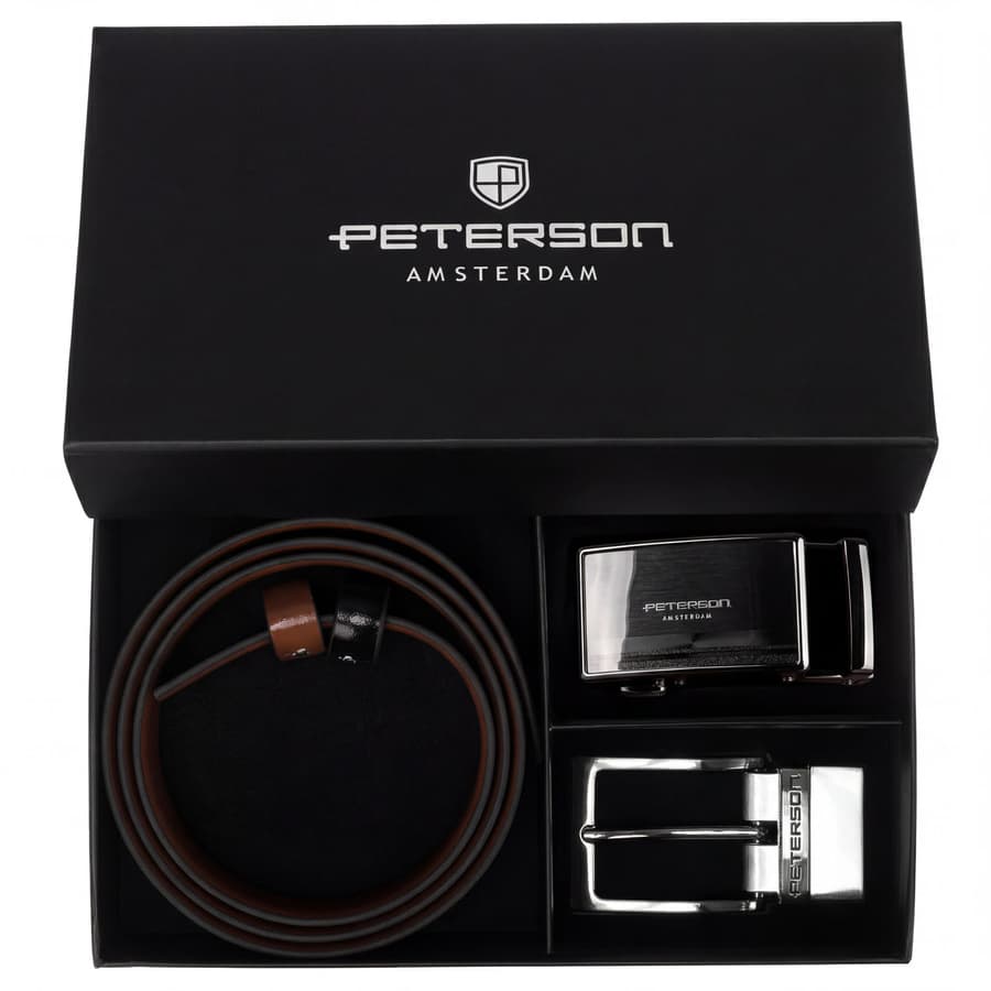 Elegantná súprava obojstranného koženého opasku a dvoch praciek Peterson 1