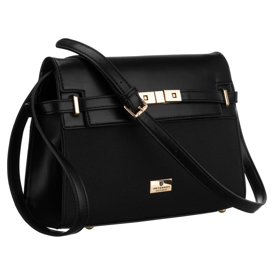 Dámska čierna crossbody kabelka Peterson so zipsom, magnetickým zapínaním a ochrannými nožičkami 1