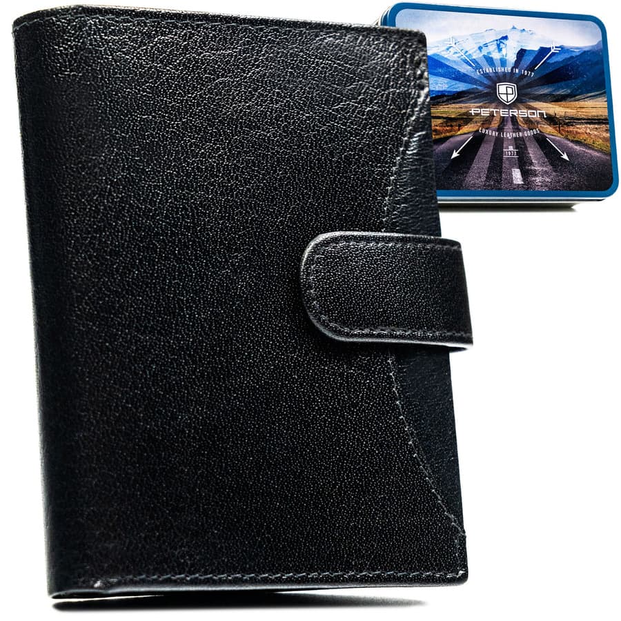 Čierna vertikálna kožená peňaženka RFID na patent Peterson 1
