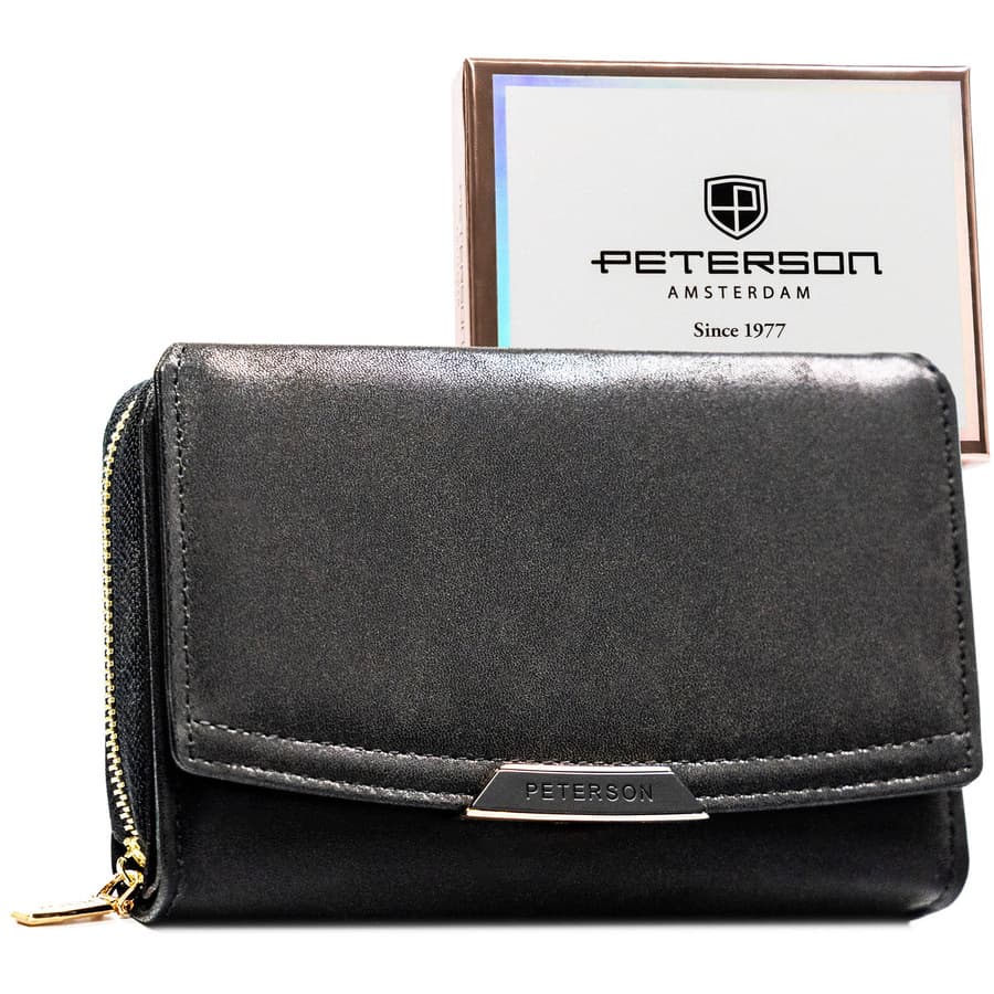 Dámska čierna peňaženka z ekokože na patent a zips s RFID ochranou