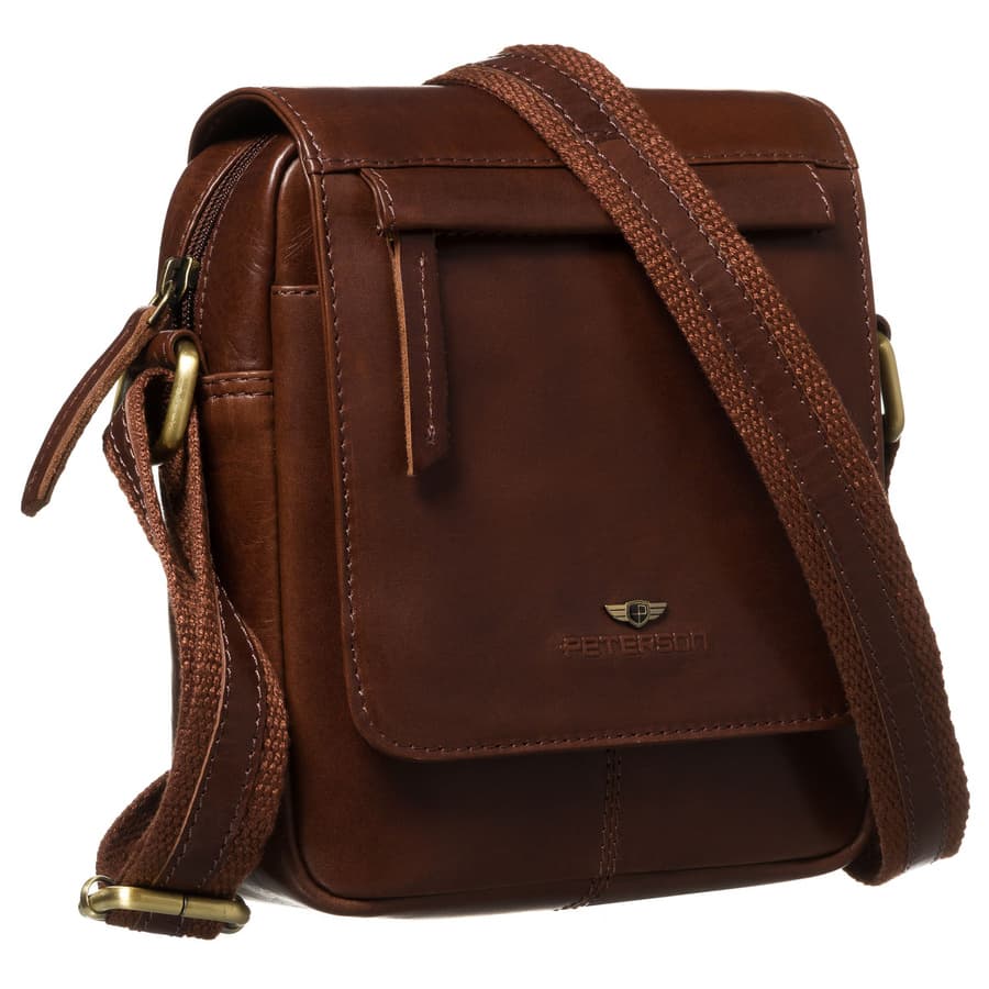 Hnedá pánska kožená crossbody taška s klopou + puzdro na kľúče – Peterson