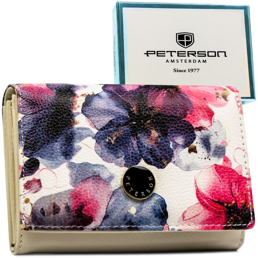 Elegantná dámska kvetovaná peňaženka s RFID ochranou, z prírodnej a ekologickej kože - Peterson 1