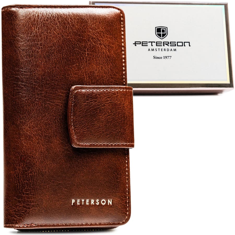 Peňaženka z ekologickej kože v tmavohnedej farbe so zapínaním na patent a zips – Peterson