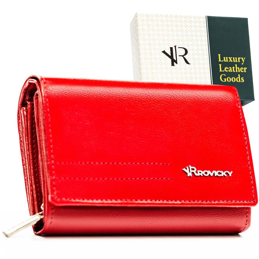 Elegancki, czerwony portfel damski wykonany ze skóry naturalnej - Rovicky