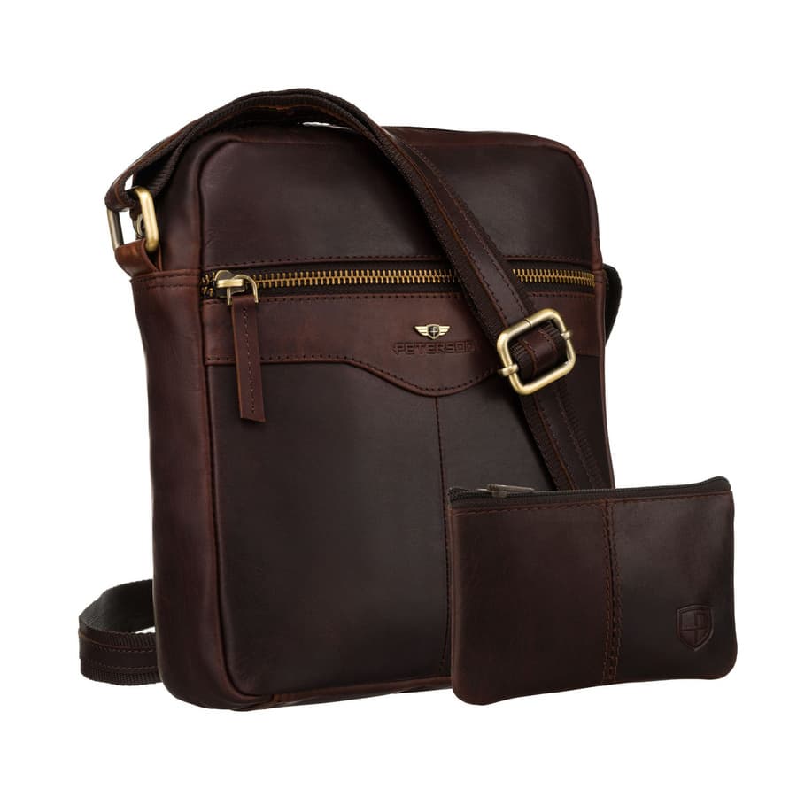 Pánska hnedá kožená crossbody taška Peterson + kožené puzdro na kľúče 1