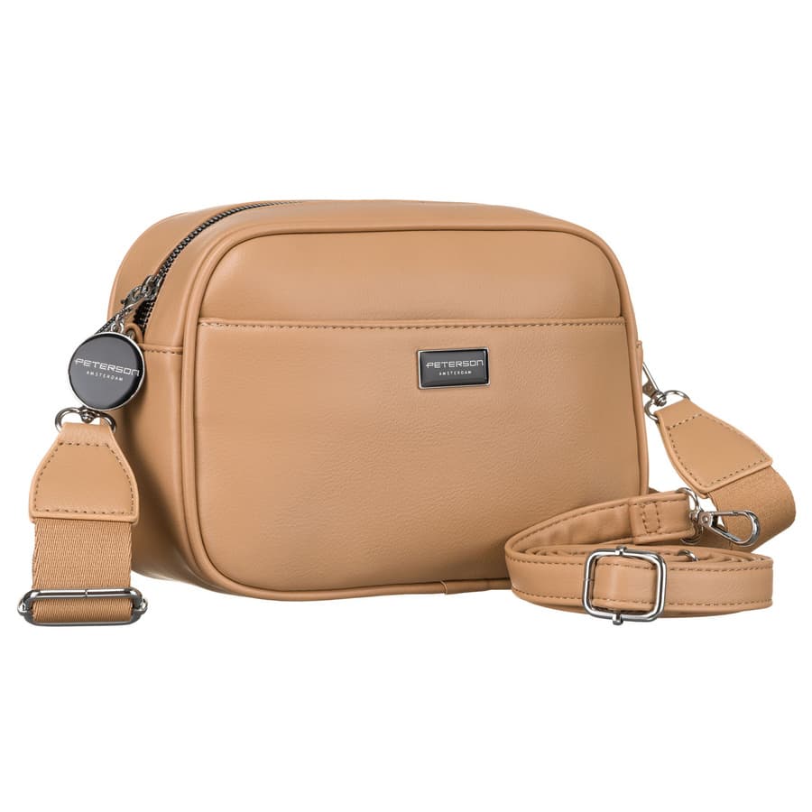 Béžová dámska crossbody kabelka z eko kože s dvoma popruhmi – Peterson