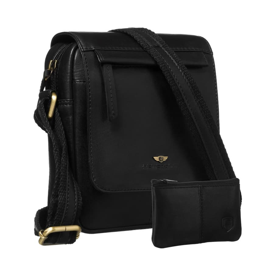 Čierna pánska kožená crossbody taška s klopou a zipsom – štýlový mestský doplnok 1