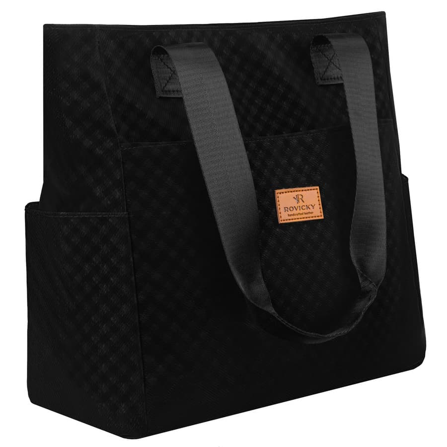 Čierna dámska shopper kabelka s geometrickým vzorom a veľkým objemom - Rovicky