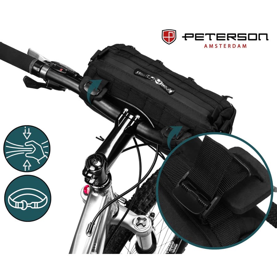 Čierna vodoodolná cyklistická taška na riadidlá s ramenným popruhom a reflexnými prvkami - Peterson 1