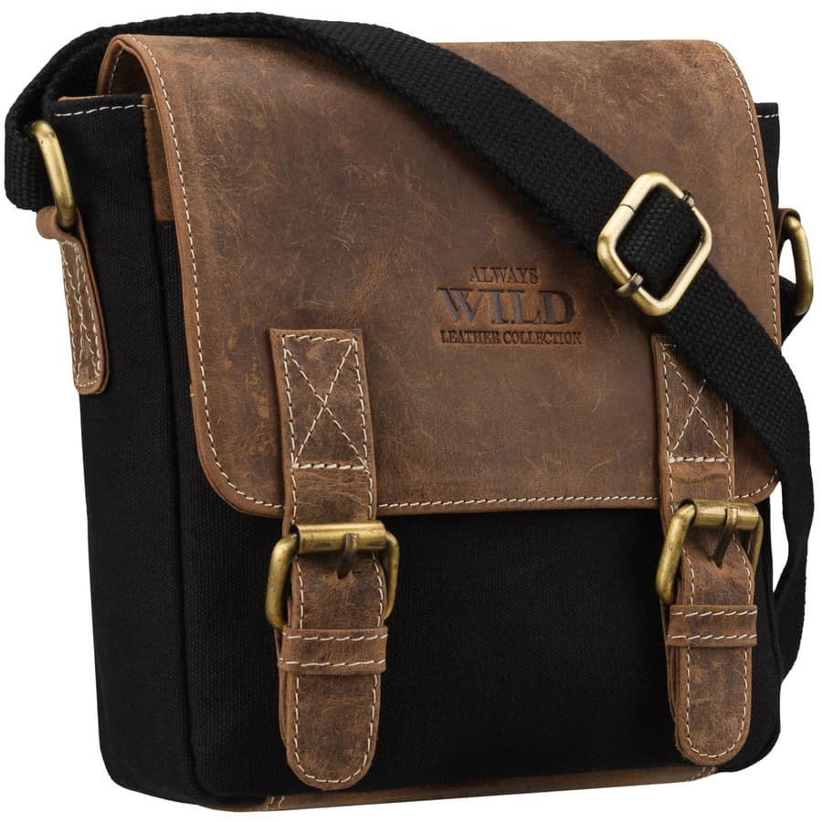 Pánska kožená crossbody taška Always Wild čierno-hnedá s magnetickými klipsmi 1
