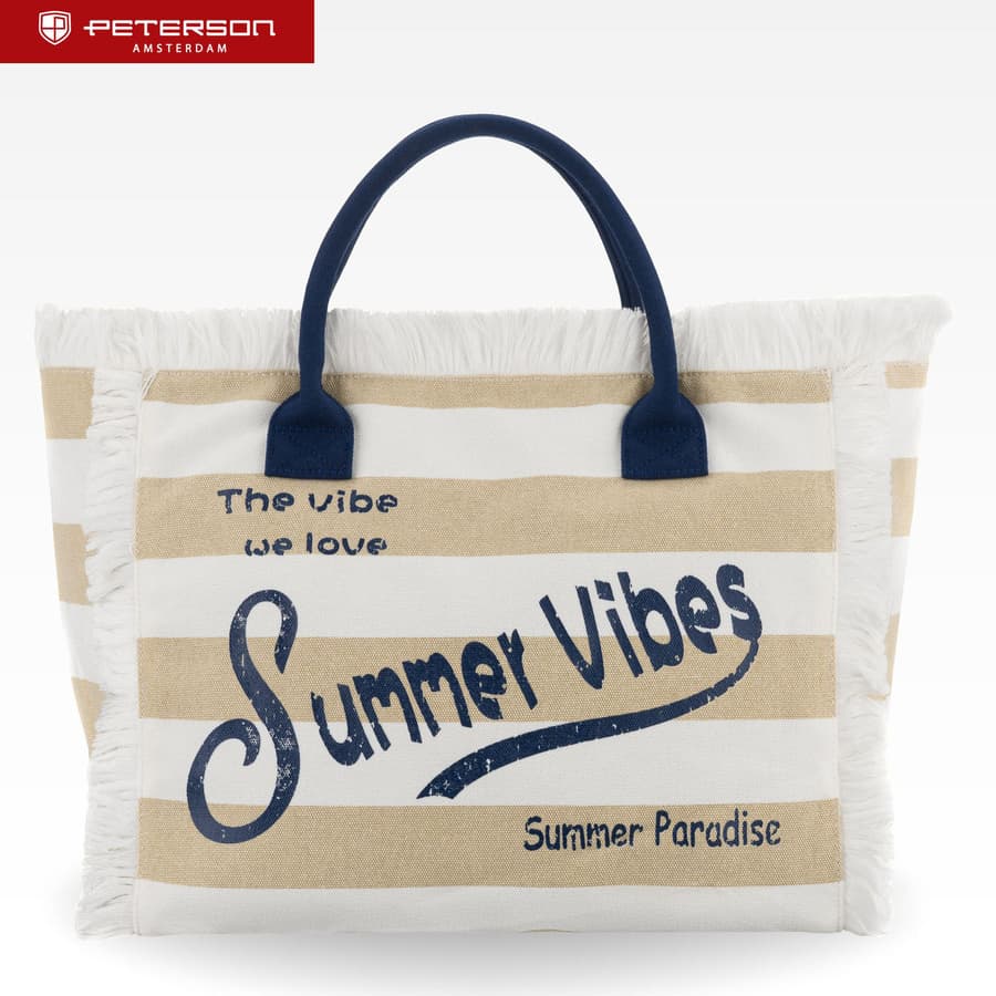 Veľká bielo-béžová plážová shopper taška na zips 1
