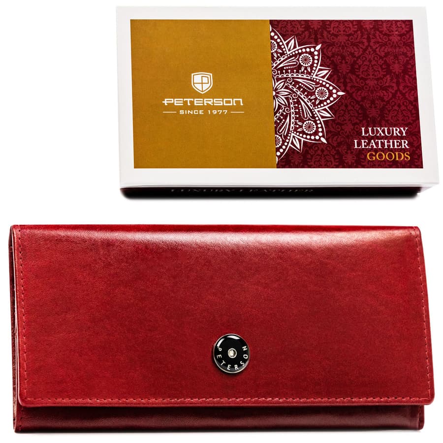 Veľká, červená kožená dámska peňaženka so zapínaním na patent - Peterson 1