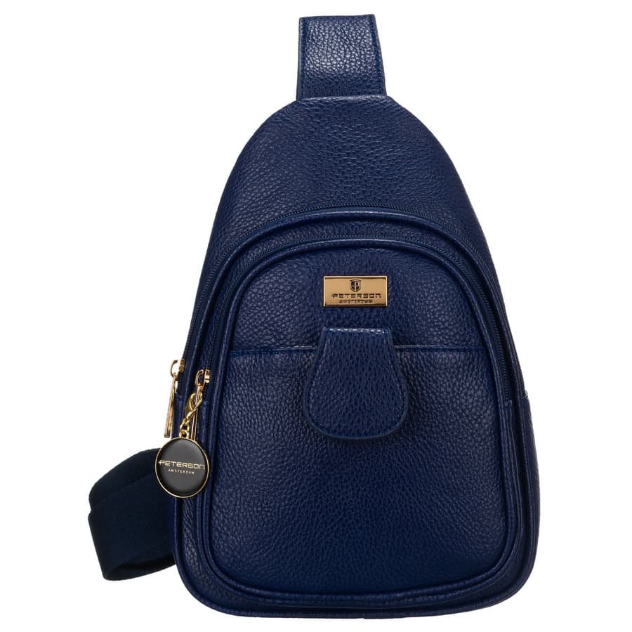 Malá modrá crossbody kapsička so zlatými detailmi 1