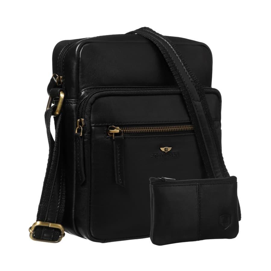 Pánska čierna kožená crossbody taška – mestská elegancia s viacerými zipsovými vreckami 1