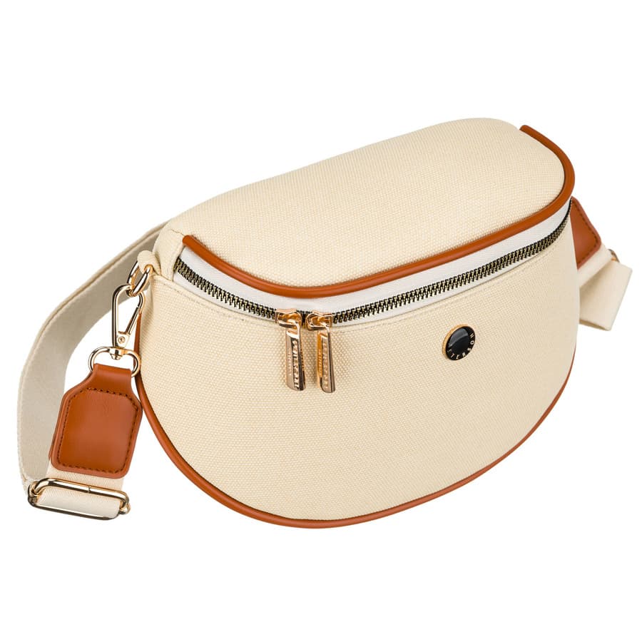 Dámska crossbody kabelka ecru s hnedými prvkami – moderný dizajn